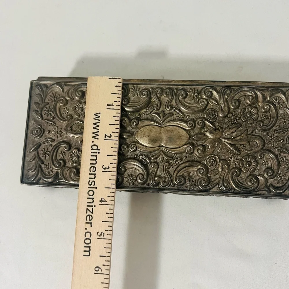 Vintage 1992 GODINGER SILVER Jewelry Trinket Box Heavy Floral Vine High Relief
